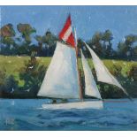 Robert JONES (British b. 1943) Sailing on the Fal, Oil on board, Signed with initials lower left,