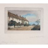 Claude Hamilton ROWBOTHAM (British 1864-1949) Cottages at Porthoustock, Etching in colours, Signed