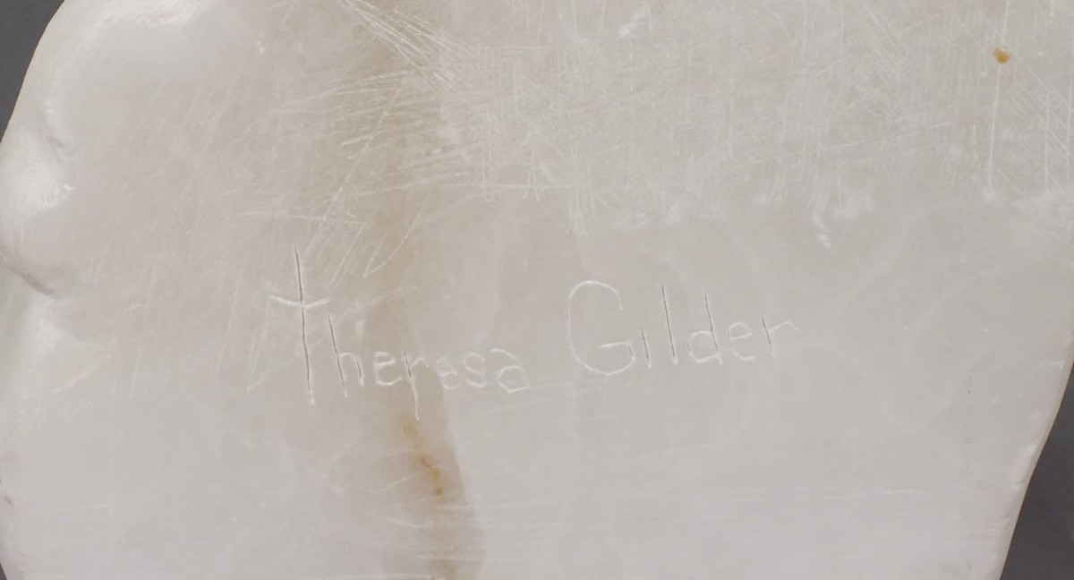 Theresa GILDER (British b. 1935) Motherhood, White alabaster, Signed to rear, 9.5" (24cm) high - Image 2 of 2