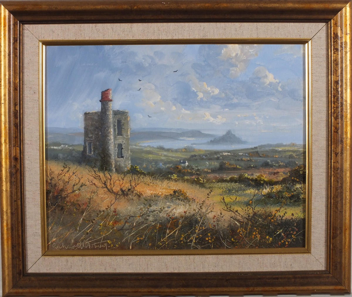 Richard BLOWEY (British b. 1947) Cornish Engine House above Mounts Bay, Oil on canvas-board, - Image 2 of 3