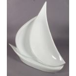 Ancap pottery sailing boat, white glazed, in full sale, marked and numbered to base, 15.75" x 16" (