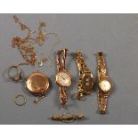 A 9ct gold circular locket,  together with a small quantity of sundry 9ct gold including two chains,