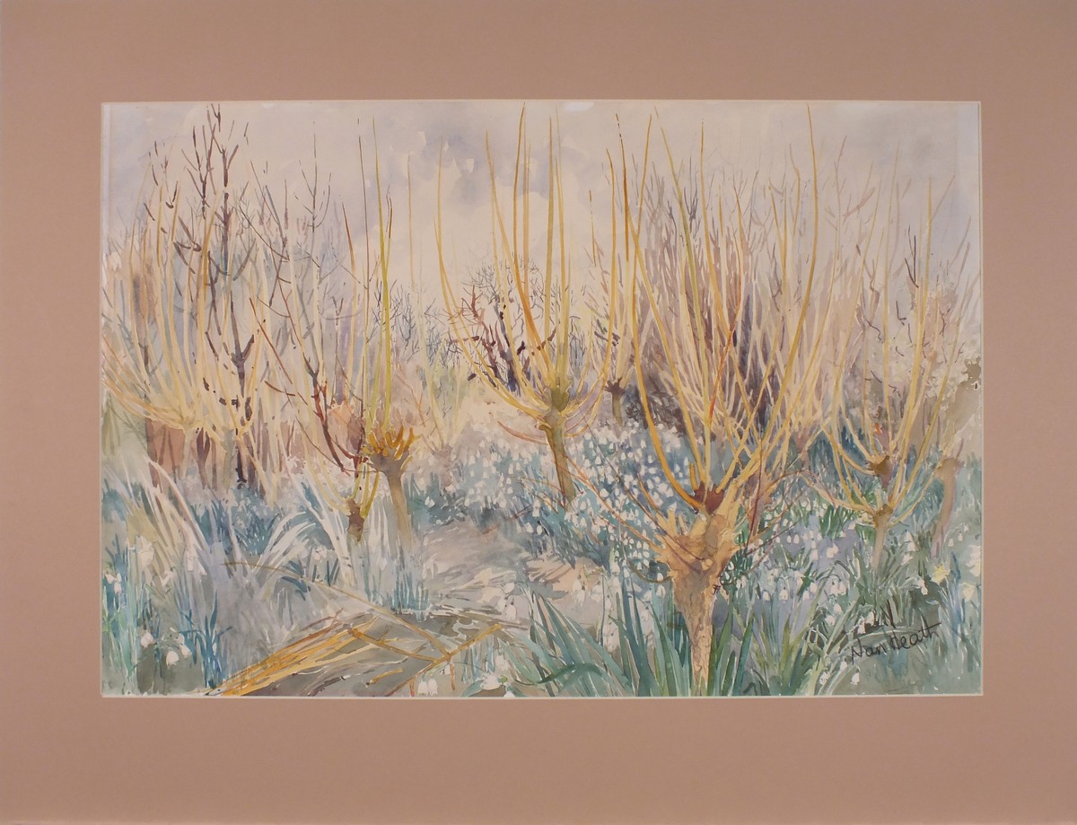 Nan Heath (British 1922-1995) Snowflakes (sic) & Withies, Watercolour, Signed lower right, inscribed - Image 2 of 3