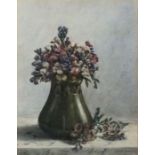 Edith L FERRABEE (19th/20th Century) Summer Flowers in a Green Vase, Watercolour, Signed and dated