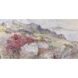 Nan HEATH (British 1922-1995) Carn Morval, Heather and Rocks, Watercolour, Signed lower right,