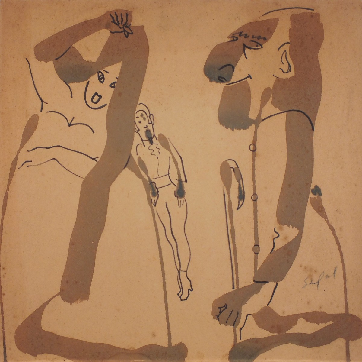 Hyman SEGAL (British 1914-2004) Dogs and a Cat, Ink on paper, Signed lower right, 13.75" x 13.75" ( - Image 2 of 6