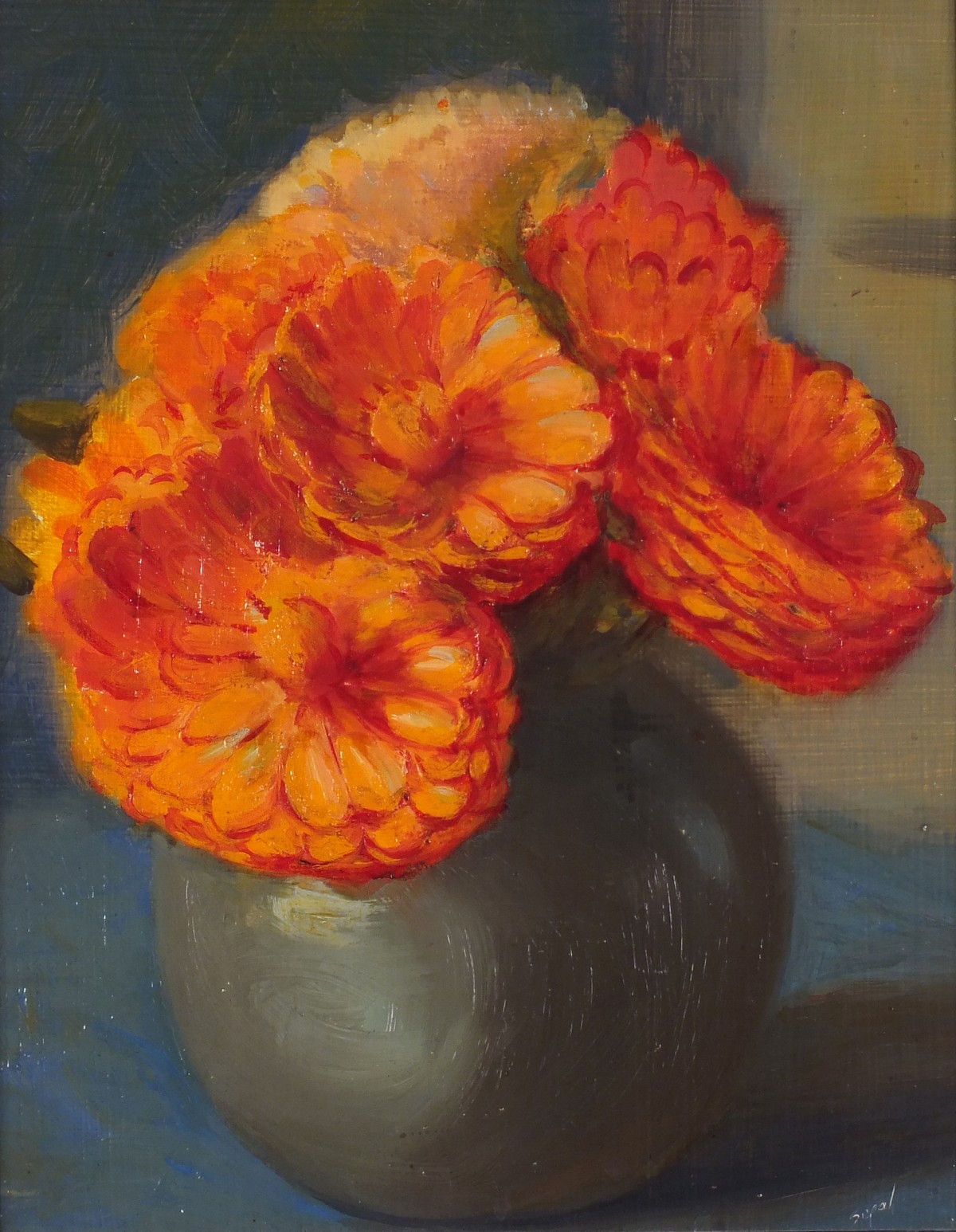 Hyman SEGAL (British 1914-2004) Marigolds in a Vase, Oil on board, Signed lower right, artist's