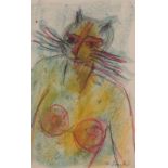 Nan FRANKEL (British 1921-2000) Cat Woman, Pencil and pastel on paper, Signed lower right, circa