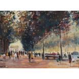 G HEARN? (20th Century) Arc de Triomphe from the Champs-'Elysees, Oil on board, Signed lower left,
