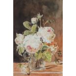 R CHADWICK (British 20th/21st Century) Roses in a Glass Jug, Watercolour, Signed and dated '88 lower