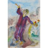 Nan FRANKEL (British 1921-2000) Piper Man by the Sea, Watercolour, circa 1997, artists reference