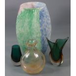 A Murano glass vase by LAVORAZIONE of square baluster form with a marbled blue, green and pink