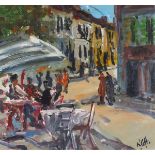 Rachel GRANGER-HUNT (British 1956-2016) Street Café Old Quarter - Nice, Oil on board, Singed with