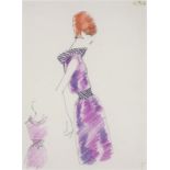 Antonio DEL CASTILLO (1908-1984) Fashion Drawing - woman in a purple dress, Reference number upper