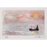 Ian LAURIE (British b. 1933) Newlyn Calm, Coloured etching, Signed lower right and numbered 29/50,