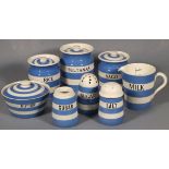 A collection of T G Green blue and white banded Cornishware, mainly second quarter 20th Century