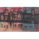 Attributed to Patrick HAYMAN (British 1915-1988) Figures in an Industrial Landscape, Oil on