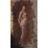 French School late19th/early 20th Century Standing Nude, Oil on panel, 6" x 5.5" (15cm x 9cm),