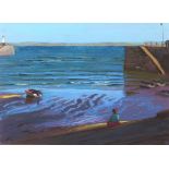 Robin PICKERING (British b. 1945) Sun & Shade in the Harbour - St Ives, Pastel, Signed with monogram