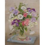 Dora C PRITCHETT (British b. 1878) Still Life - Summer flowers in a vase, Oil on canvas, Signed