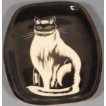 Eric LEAPER (British 1921-2002) Rectangular dish, decorated with a cat, signed verso, 10.5" x 8" (