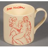 Rose HILTON for Newlyn School of Art, Creamware mug, decorated with reclining nude, 3.5" (9cm) high
