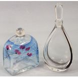 Kosta Boda decanter, clear glass drop shape incorporating a black line, etched to base with