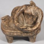 Joanna WASON (British b. 1946) Recumbent Figure Reading, Glazed stoneware, 6.75" x 5.5" x 6" (17cm x