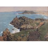 Thomas MAIDMENT (British 1871-1960) St Ives - a panoramic coastal view with the Island and distant