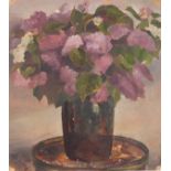 A MAKHONIN (Russian 20th Century) Still Life - Lilacs in a Vase, Oil on card, Signed and dated