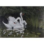 Paul GREENWOOD (British 20th 21t Century) Swans, Acrylic on canvas, Signed and dated '82 lower