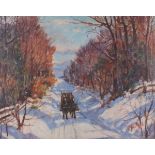 James MILLAR (Canadian 1897-1977) 'Winter, First Concession East, Aurora, Ontario' - horses