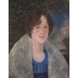 British 19th/20th Century Portrait of a Lady Wearing a White Stole, Oil on canvas, 19.75" x 15.