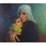 Joan RILEY (British 1920-2015) Mother & Child, Oil on board, Signed and titled with artist's details