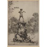 Hilda E BONSEY (Exhibited 1924-1940) Peter Pan Sculpture in Kensington Gardens, Etching, Signed