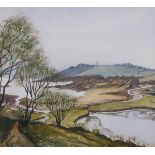 Richard SLATER (British 20th Century) Devon Scene - coastal inlet with monument, Watercolour, Signed