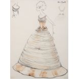 Antonio Del CASTILLO (Spanish 1908-1984) Evening Dress Design, Pen and sepia wash on paper,