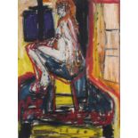 Judy LUSTED (British 20th/21st Century) Nude Seated on a Stool, Watercolour and mixed media, 30" x
