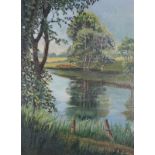 Hilda DEAN (British 20th Century) River Scene in Bucks, Oil on canvas, Signed lower right, signed
