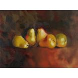 Amanda STAFFORD (British b. 1956) Still Life of Pears, Oil on board, 11.75" x 15.75" (30cm x 40cm)