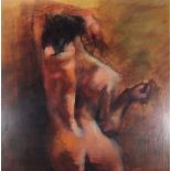 David GAINFORD (British b. 1941) Standing Nude Viewed from Behind, Oil on board, Signed lower