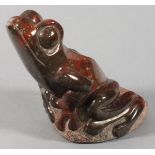 Lawrence MURLEY (British b. 1962) Poised Frog CCLXXI, Cornish red serpentine, Signed with