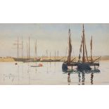 Thomas Cooper GOTCH (British 1854-1937) French Crabbers Newlyn Harbour, Watercolour, Signed lower