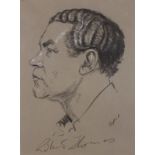 Hyman SEGAL (British 1914-2004) Portrait of Robert Thomas, Chalk on grey paper, Signed lower