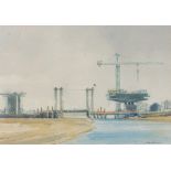 Colin ALLBROOK (British b. 1954) Construction of the Torridge Road Bridge, Watercolour, Signed lower