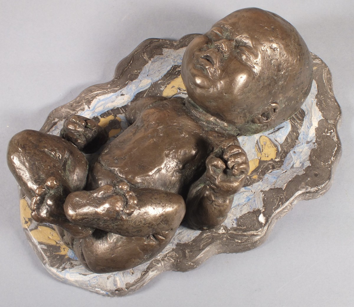 Margaret DEAN (British b. 1939) Bath Time, Bronze resin on a unique blue scagliola base, 13.75" x - Image 2 of 4