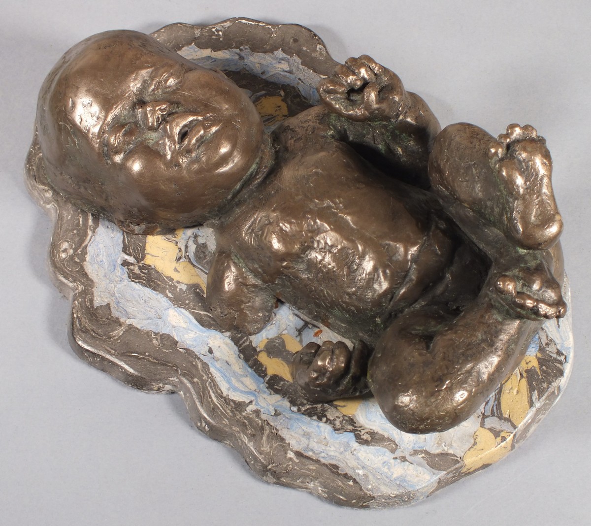 Margaret DEAN (British b. 1939) Bath Time, Bronze resin on a unique blue scagliola base, 13.75" x - Image 4 of 4