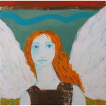 Janet LYNCH (British b. 1938) Angel with White Wings, Oil on canvas with gold leaf, Signed with