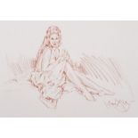 Gordon KING (British b. 1939) Woman Wrapped in Sheet, Red Chalk, Signed lower right, 19.25" x 25.25"