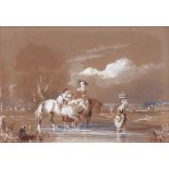 English School 18th/19th Century Figures Fording a River, Watercolour, 5" x 7.5" (13cm x 19cm)
